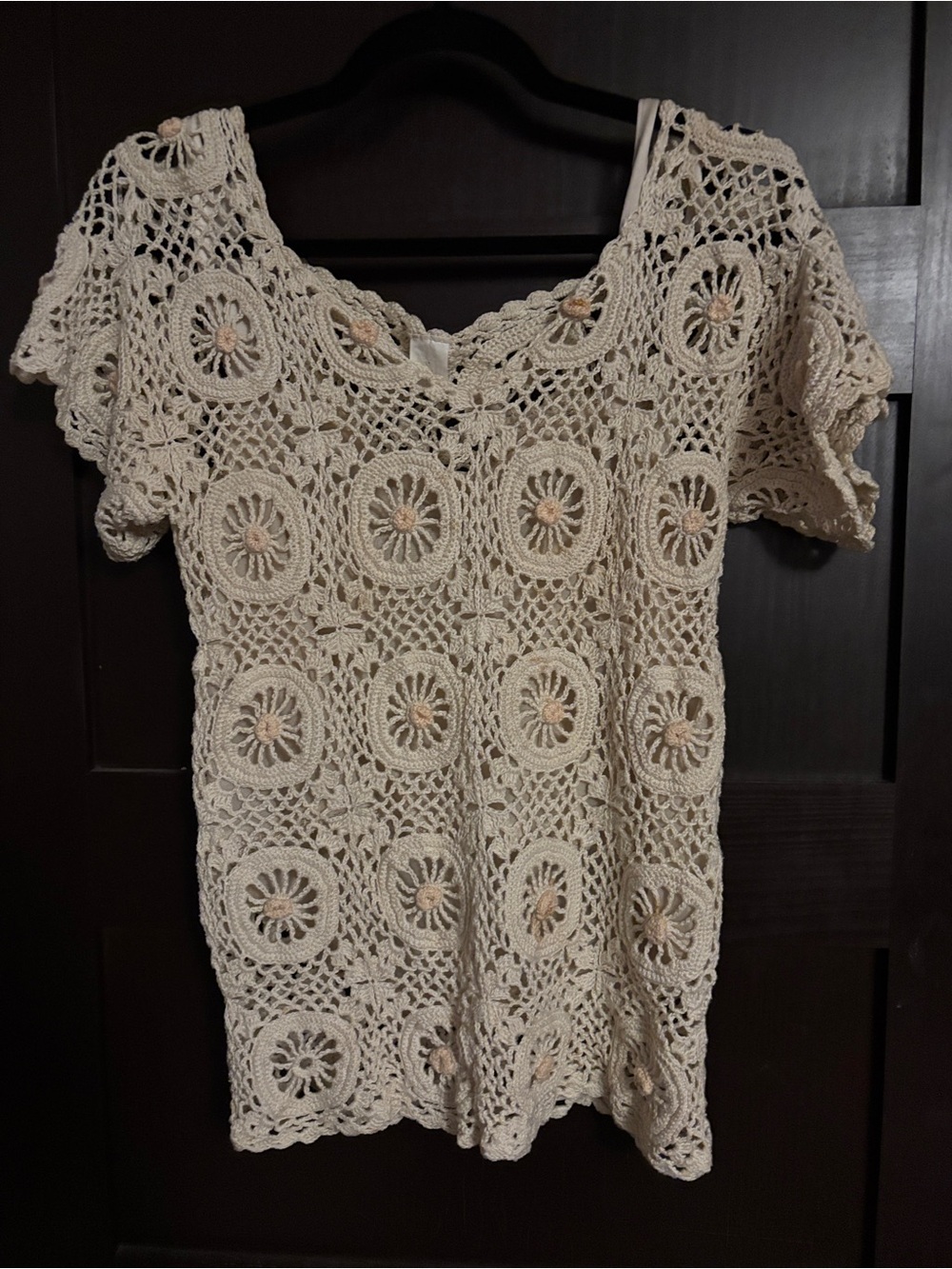 Vintage Crochet Lace Cream Stitched Doily Top, small